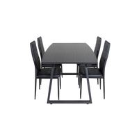 IncaBLBL eethoek eetkamertafel uitschuifbare tafel lengte cm 160 / 200 zwart en 4 Slim High Back eetkamerstal PU - thumbnail