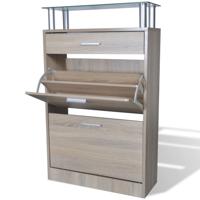 Schoenenkast met lade en glazen bovenschap eiken-look