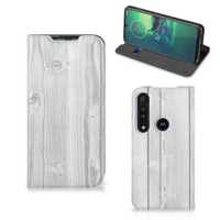 Motorola G8 Plus Book Wallet Case White Wood