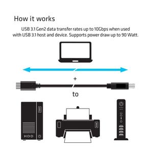 CLUB3D USB 3.1 Gen2 Type-C to Type-B Cable Male/Male, 1 meter