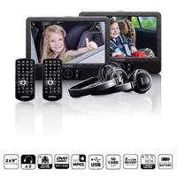 Lenco 2x 9" draagbare DVD-speler met USB SD ingebouwde batterij hoofdtelefoon en beugel Zwart - DVP-939