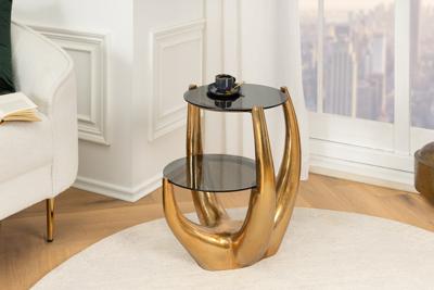 Handgemaakte bijzettafel LEVELS 50cm goud antiek zwart glas zwart metaal - 44858