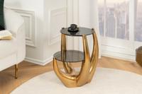 Handgemaakte bijzettafel LEVELS 50cm goud antiek zwart glas zwart metaal - 44858