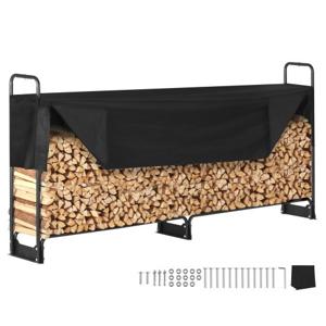 VEVOR brandhoutrek metaal 259x36x117cm brandhoutrek stalen frame gepoedercoat brandhout onderdak 300kg met waterdichte hoes stapelhulp houten onderdak voor veranda tuin terras tuin