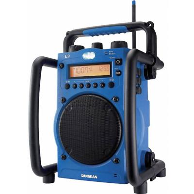 Sangean U-3 Bouwradio VHF (FM), Middengolf AUX Spatwaterbestendig, Stofdicht, Stofvast, Zaklamp Blauw