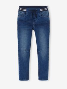 Rechte fleecebroek jongens denim look stone midden