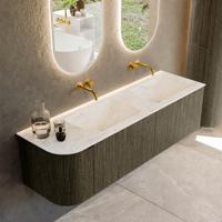 Badmeubel Mondiaz Kurve-Dlux | 155 cm cm | Meubelkleur Shadow | Wastafelkleur Ostra | Solid surface | Dubbel / Rechts spoelbak | Zonder kraangat(en)