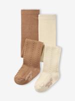 Set met 2 paar maillots in tricot met gedraaide steek voor babymeisjes ecru