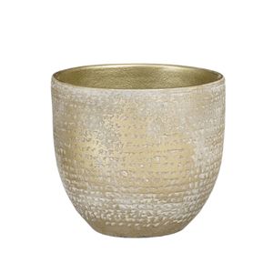 Plantenpot/bloempot Carrie terracotta champagne met flakes patroon - D16/H14 cm