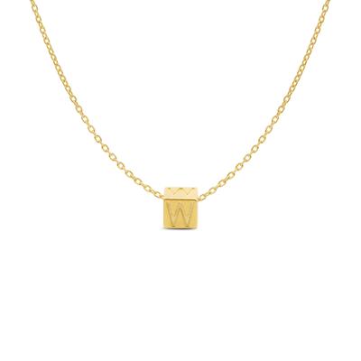 Minimalistische letter ketting cube - 14K GOUD - Goud - W