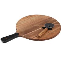 Pizza snijplank/bord - met pizzasnijder - 30 cm - acacia hout - pizzabord