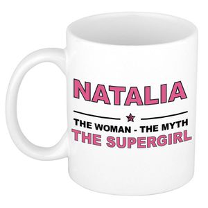 Naam cadeau mok/ beker Natalia The woman, The myth the supergirl 300 ml - Naam mokken
