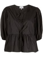 GANNI blouse péplum à manches bouffantes - Noir