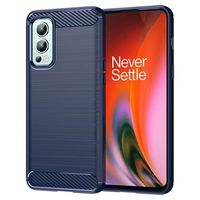 OnePlus Nord 2 5G Geborsteld TPU Hoesje - Koolstofvezel - Blauw