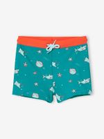 Zwembroek voor jongens met zeeprint smaragdgroen - thumbnail