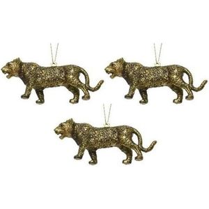 3x Gouden luipaard kerstornamenten kersthangers 12,5  cm   -