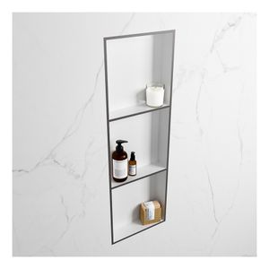 Wandnis Solid Surface Easy | In- en opbouw | 30x90x8 cm | 3 vakken | DarkGrey/Talc