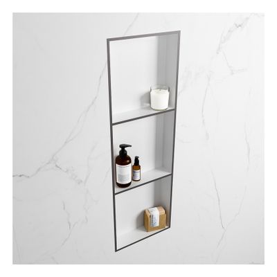 Wandnis Solid Surface Easy | In- en opbouw | 30x90x8 cm | 3 vakken | DarkGrey/Talc