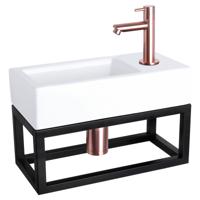 Differnz Ravo fonteinset keramiek - kraan recht - met handdoekrek - 38.5 x 18.5 x 9 cm - rood koper