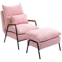 HOMCOM oorfauteuil met kruk, fauteuil met verstelbare rugleuning, roze - thumbnail