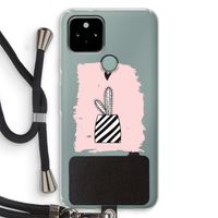 Zwart-wit cactus: Pixel 5 Transparant Hoesje met koord