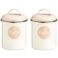 Zeller Koffie bewaarblik - Set van 2x stuks - Metaal - Wit/Roze - Coffee Sweet Home - 2 liter - 11 x