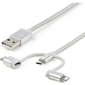 StarTech.com USB oplaadkabel USB naar Lightning / USB-C / Micro-B gevlochten 1 m