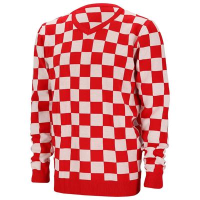 Carnaval verkleed trui Brabant - v-hals - rood/wit geblokt - dames / heren