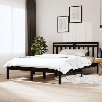 Bedframe massief grenenhout zwart 140x190 cm