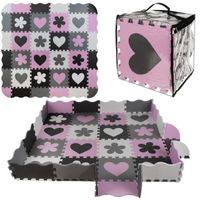 36-delige foam puzzelmat voor baby's en kinderen - Speelkleed - Speeltegels - Met rand - Zwart/roze - thumbnail
