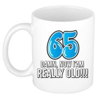 Verjaardag cadeau mok 65 jaar - nu ben ik echt oud! - blauw - 300 ml - keramiek