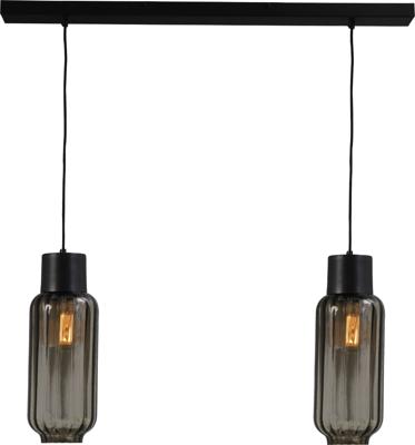 Masterlight EetkamerlampLett ll 2-lichts zwart met smoke glas - 2156-05-05-100-2