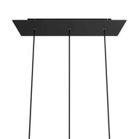 Plafondplaat zwart metaal 3 lampen snoeren zwart groot 68 cm