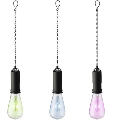 Set van 3x stuks blauwe, groene en roze solar tuinverlichting hanglampen kunststof 20 cm