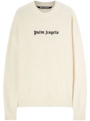 Palm Angels pull en laine mélangée à logo brodé - Blanc
