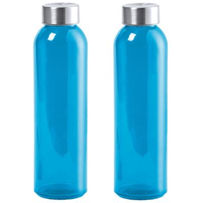 Waterfles/drinkfles AQUAMAN - 2x - glas - Blauw - met RVS dop - 500 ml - Sportfles - Bidon