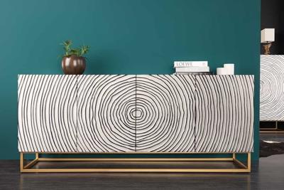 Massief dressoir ZEN CIRCLES 180 cm wit zwart goud mangohout 3D-ontwerp - 44578