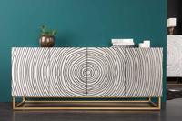 Massief dressoir ZEN CIRCLES 180 cm wit zwart goud mangohout 3D-ontwerp - 44578