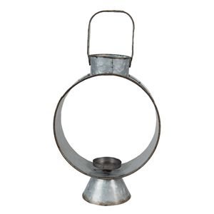 Clayre & Eef Windlicht 23x11x43 cm Grijs Metaal Glas Rond Kaarsenhouder Grijs Kaarsenhouder