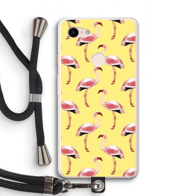 Flamingo's geel: Pixel 3 XL Transparant Hoesje met koord