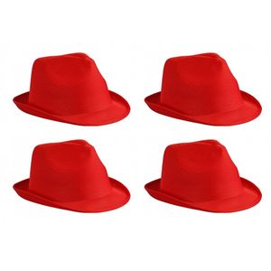 4x stuks trilby feesthoedje rood voor volwassenen