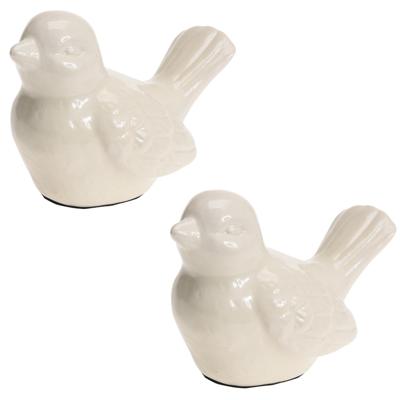 Decoratie dieren beeld vogel wit met staart omhoog 12 cm