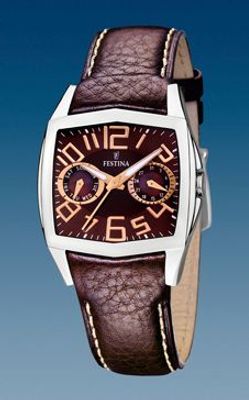 Festina horlogeband F16263-9 Leder Bruin + wit stiksel