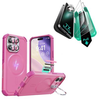 iPhone 17 Bundle Cyber Tough Magnetic Case (Camera Control, Stash Stand) and Armorite Screen Protector - Rosy Pink