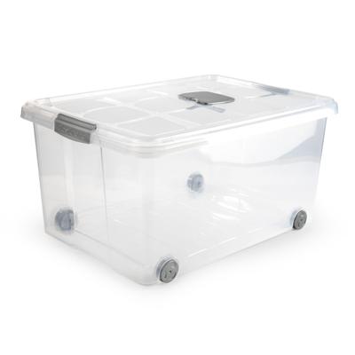 Plasticforte Opslagbak/box met deksel - 1x - 57L - 62 x 45 x 32 cm - transparant - met wielen