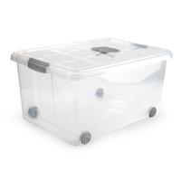 Plasticforte Opslagbak/box met deksel - 1x - 57L - 62 x 45 x 32 cm - transparant - met wielen