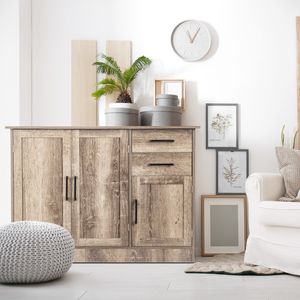 3-Deurs Dressoir met 2 Laden en Verstelbare Plank Eetkamer Dressoir Magnetisch Beslag Rustiek Onderkastje Opbergmeubel