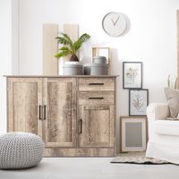 3-Deurs Dressoir met 2 Laden en Verstelbare Plank Eetkamer Dressoir Magnetisch Beslag Rustiek Onderkastje Opbergmeubel