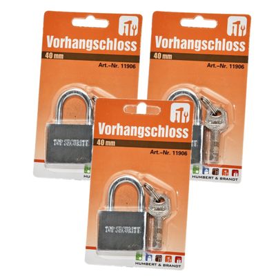 Hangslot met 3 sleutels - 3x - 40 mm - messing - kofferslot