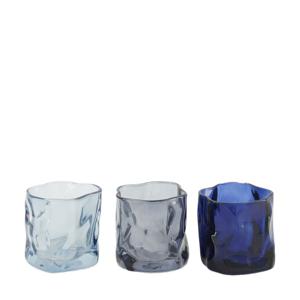 Waxinelichthouder helder glas blauw set van 3